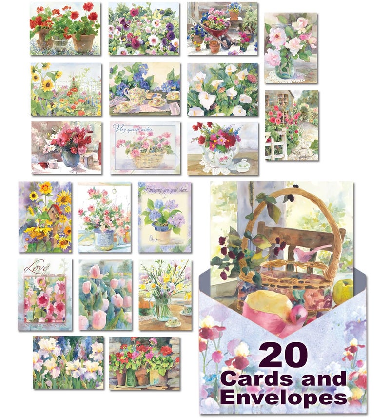 Leanin' Tree The Art of Judy Buswell - Made in USA - 20 All Occasion Cards Assortment Box with Envelopes, Greeting Cards Assortment Box, Includes Birthday, Blank Notecards, Thank You, Friendship - Image 1